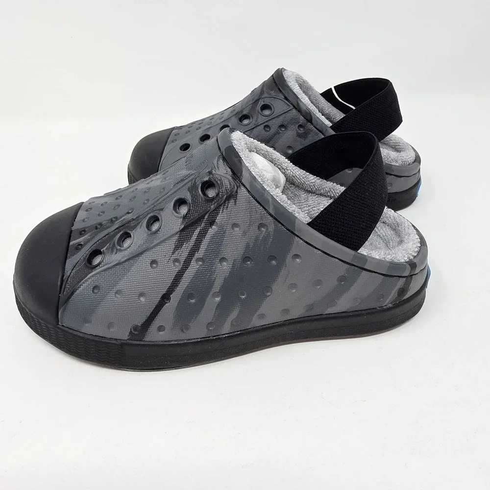 New! Native Jefferson French Terry Toddler Slip On Shoes Grey Black US C6